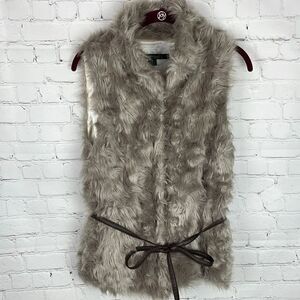 Damselle New York Faux Fur Vest Belted Size Medium